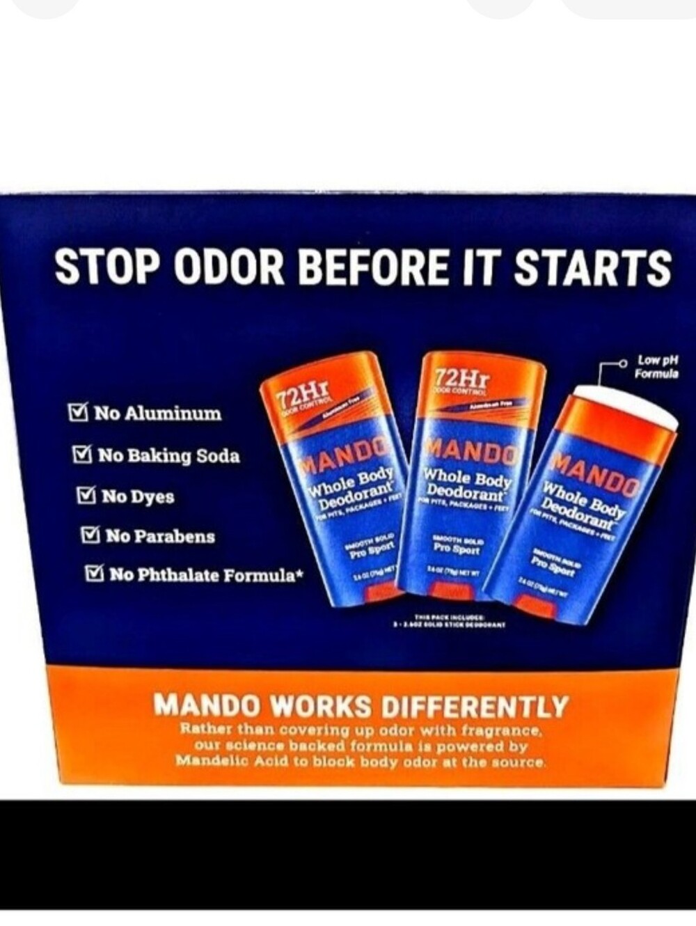 Mando Whole Body Pro Sport Solid Stick Deodorant 3 x 2.6 Oz New - Picture 3 of 8